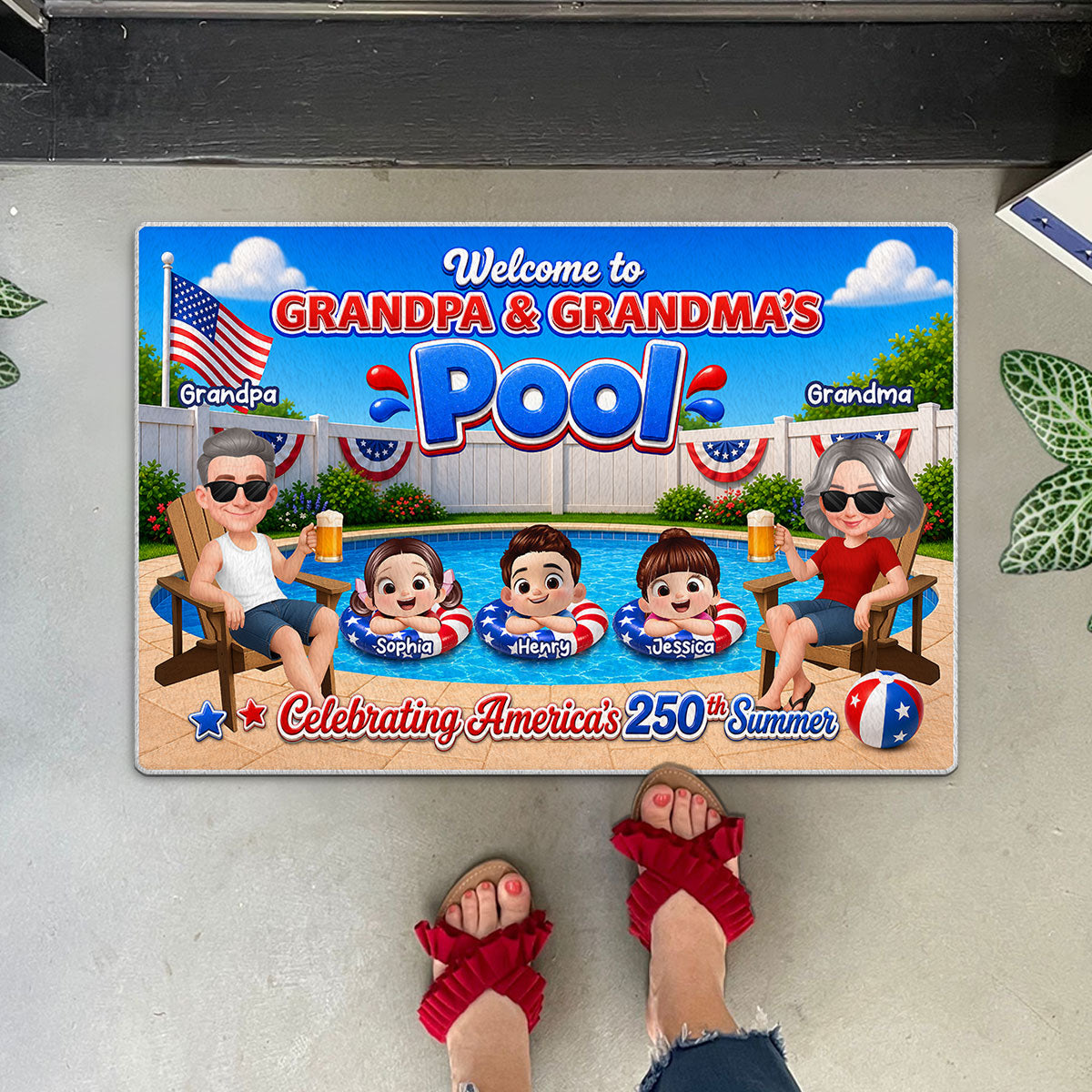 Welcome To Grandma Grandpa Pool America 250th Anniversary - Personalized Doormat - Gift For Grandparents, Summer Decoration