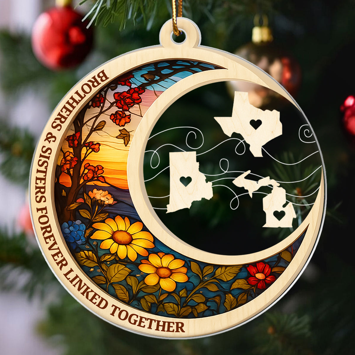 Brothers & Sisters Never Apart At Heart - Personalized Acrylic Ornament - Heartwarming Christmas Gift For Long Distance Brothers & Sisters
