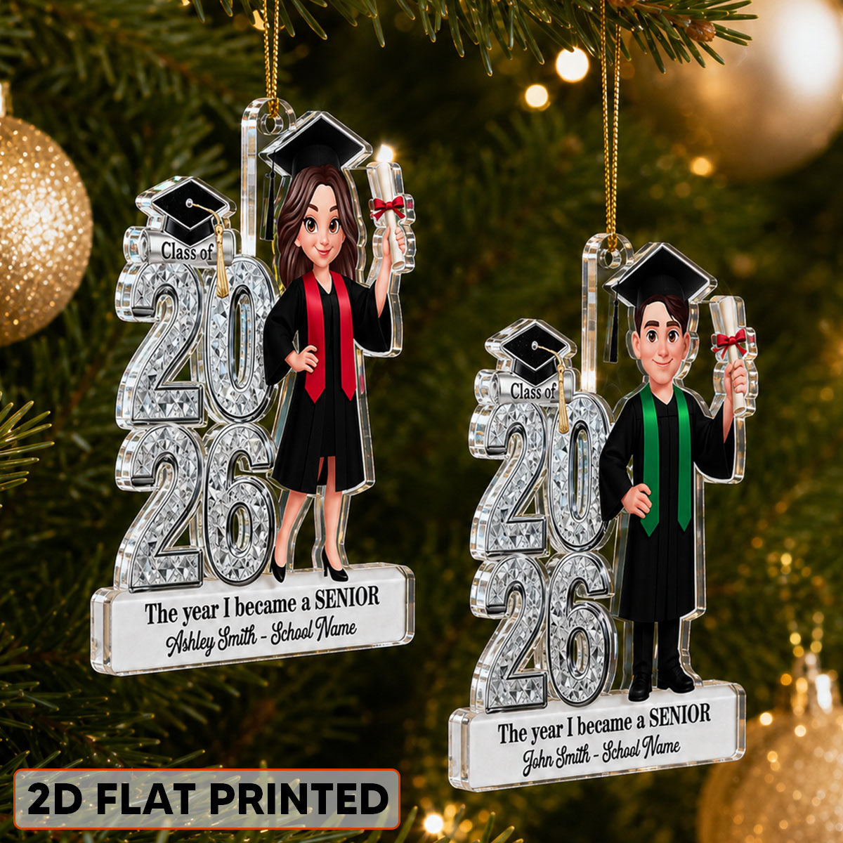 The Year I Became A Senior - Personalized Acrylic Ornament - Christmas Gift For Seniors, Daughter, Son, Granddaughters, Grandsons