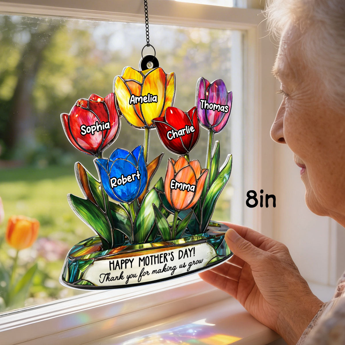 Thank You for Helping Us Grow Tulip Flowers - Personalized Suncatcher - Heartfelt Mother's Day Gift for Grandma, Mom
