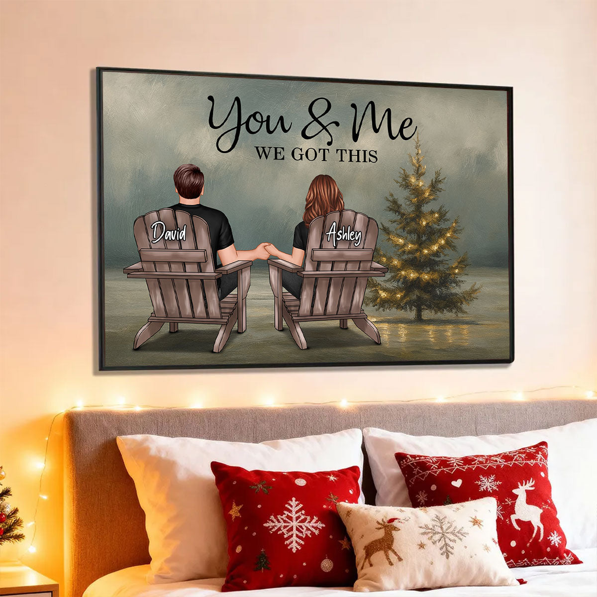 Beach Landscape Christmas Tree Eternal Love Couple - Personalized Poster - Christmas Gift for him, Gift for her