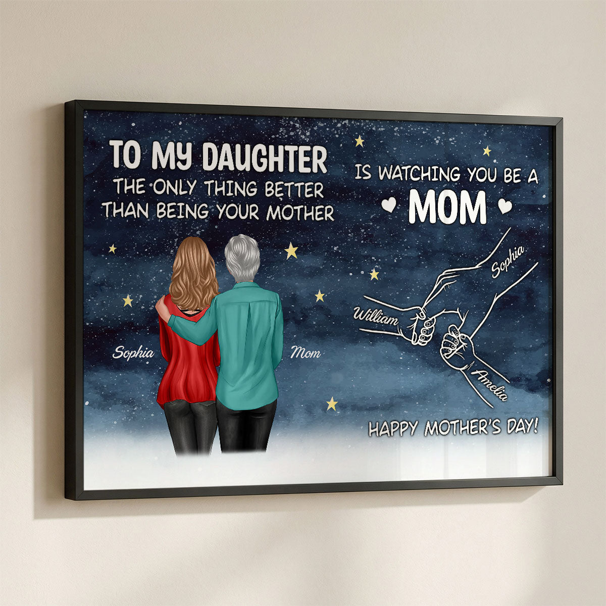 Starry Night From Mom To Daughter Watching You Be A Mom Hands Outline - Personalized Poster - Mother's Day Gift For Daughter
