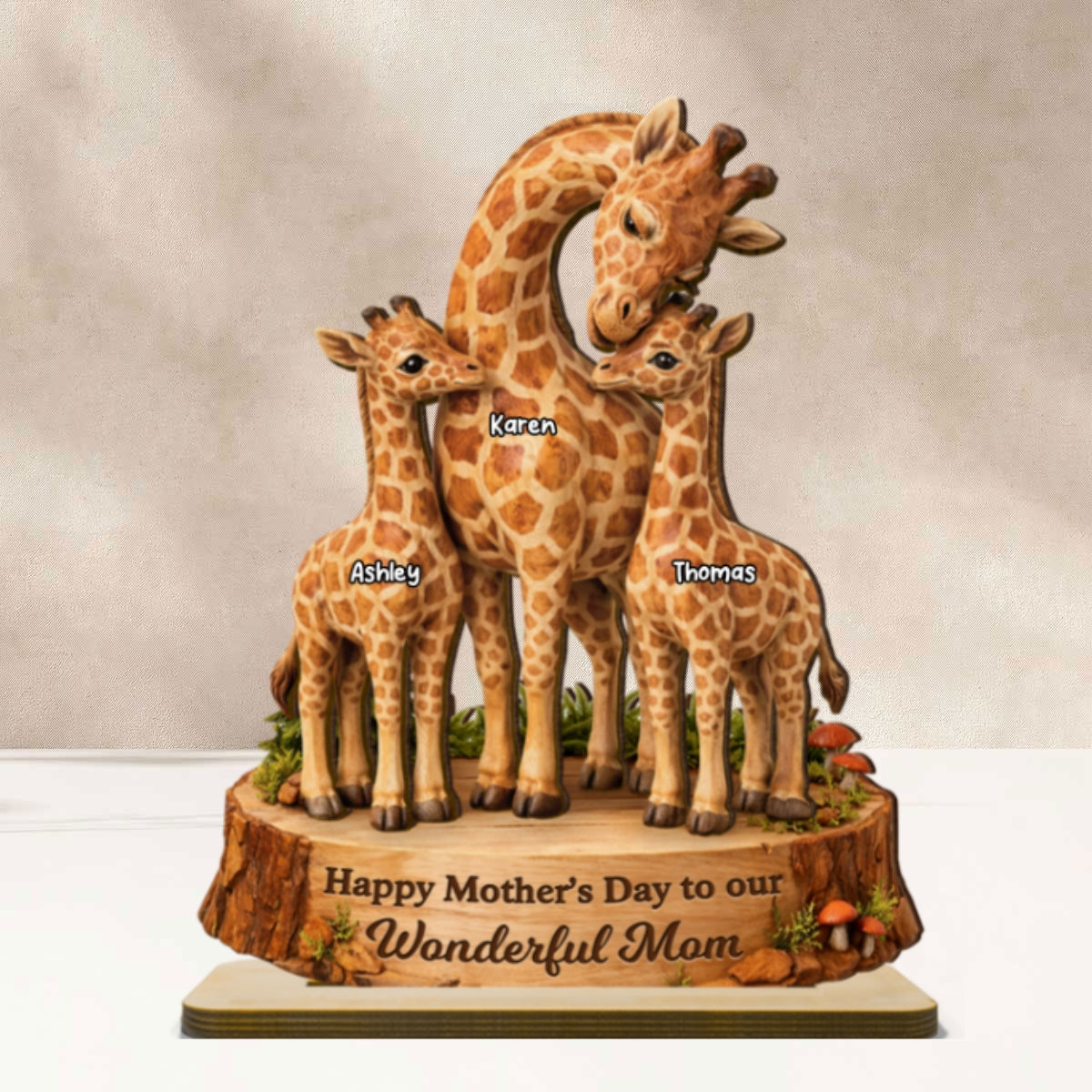 Happy Mother's Day Giraffe Mom - Personalized 2-Layered Wooden Plaque - Heartfelt Mother's Day Gift for Mom, Wife