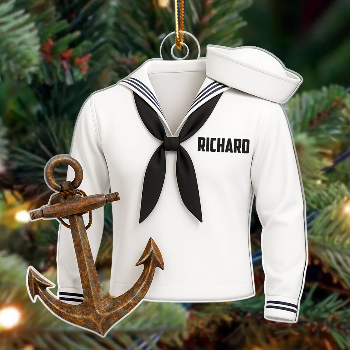 Sail with Courage & Pride – Personalized Acrylic Ornament – Appreciation Gift for Navy Heroes