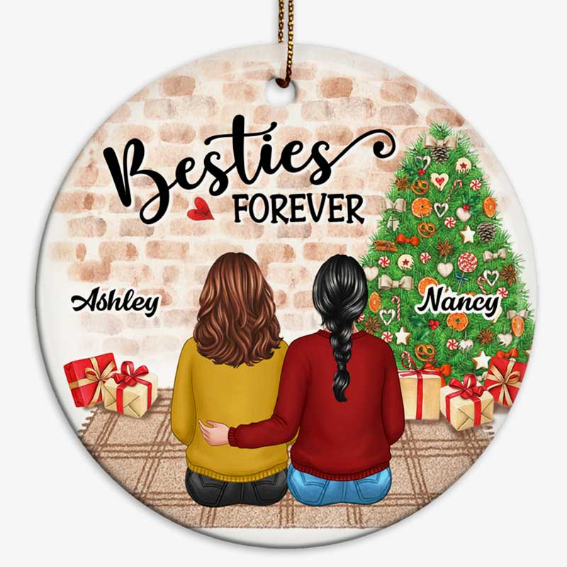 Besties Sitting Christmas Gift Personalized Circle Ornament