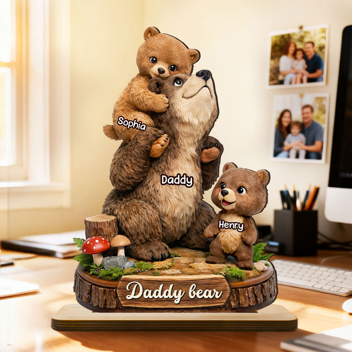 Papa Bear Grandpa Bear - Personalized 2-Layered Wooden Plaque - Heartfelt Gift for Dad, Grandpa