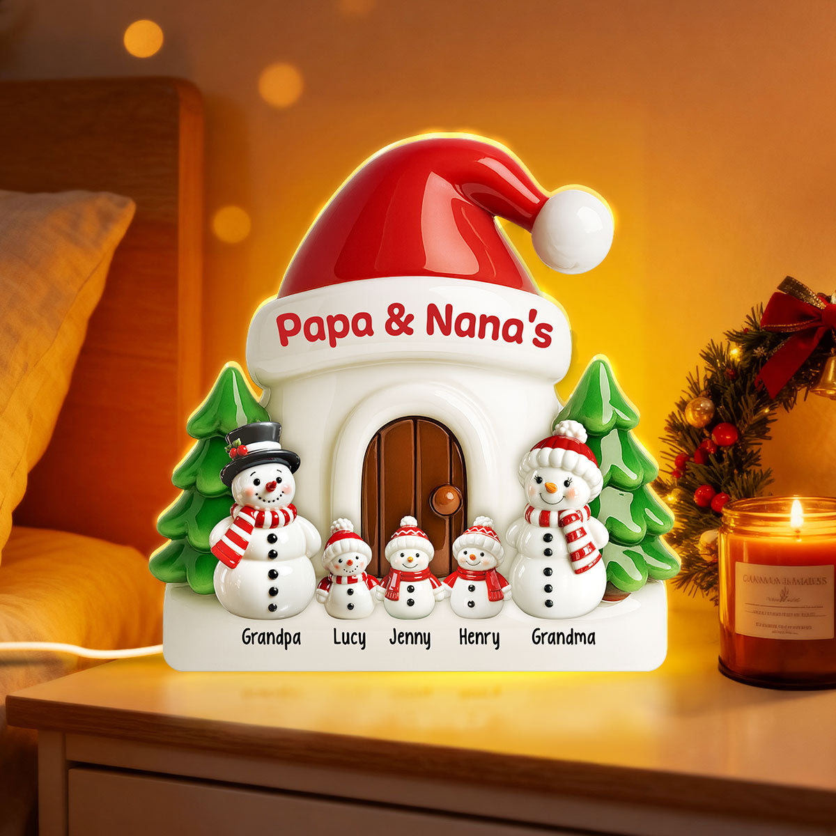 3D Effect Christmas Snowmen At Grandparents' House - Personalized Light Box - Christmas Decor For Grandma, Grandpa, Family