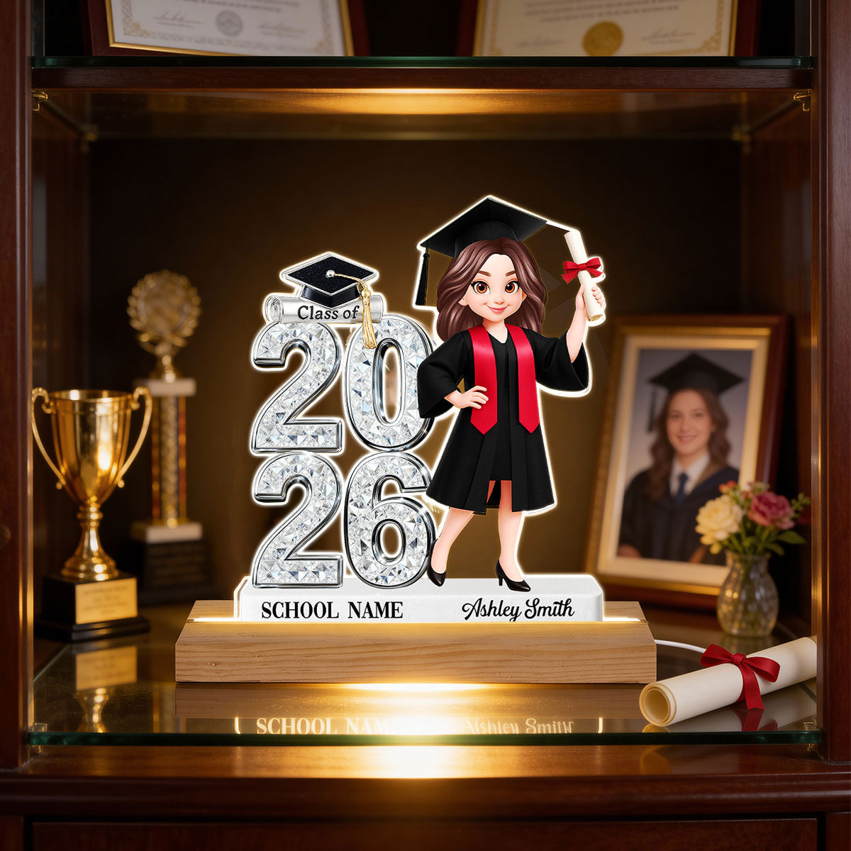 Class Of 2026 2027 Senior - Personalized Acrylic Plaque LED Night Light - Graduation Gift For Graduates, Daughter