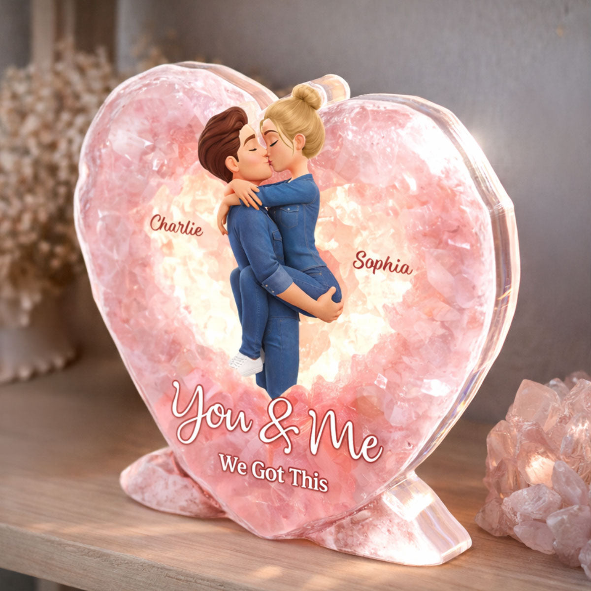 Rose Quartz Style Unconditional Love - Personalized Acrylic Block Plaque - Anniversary, Valentine's Day Gift, Gift For Him, Gift For Her