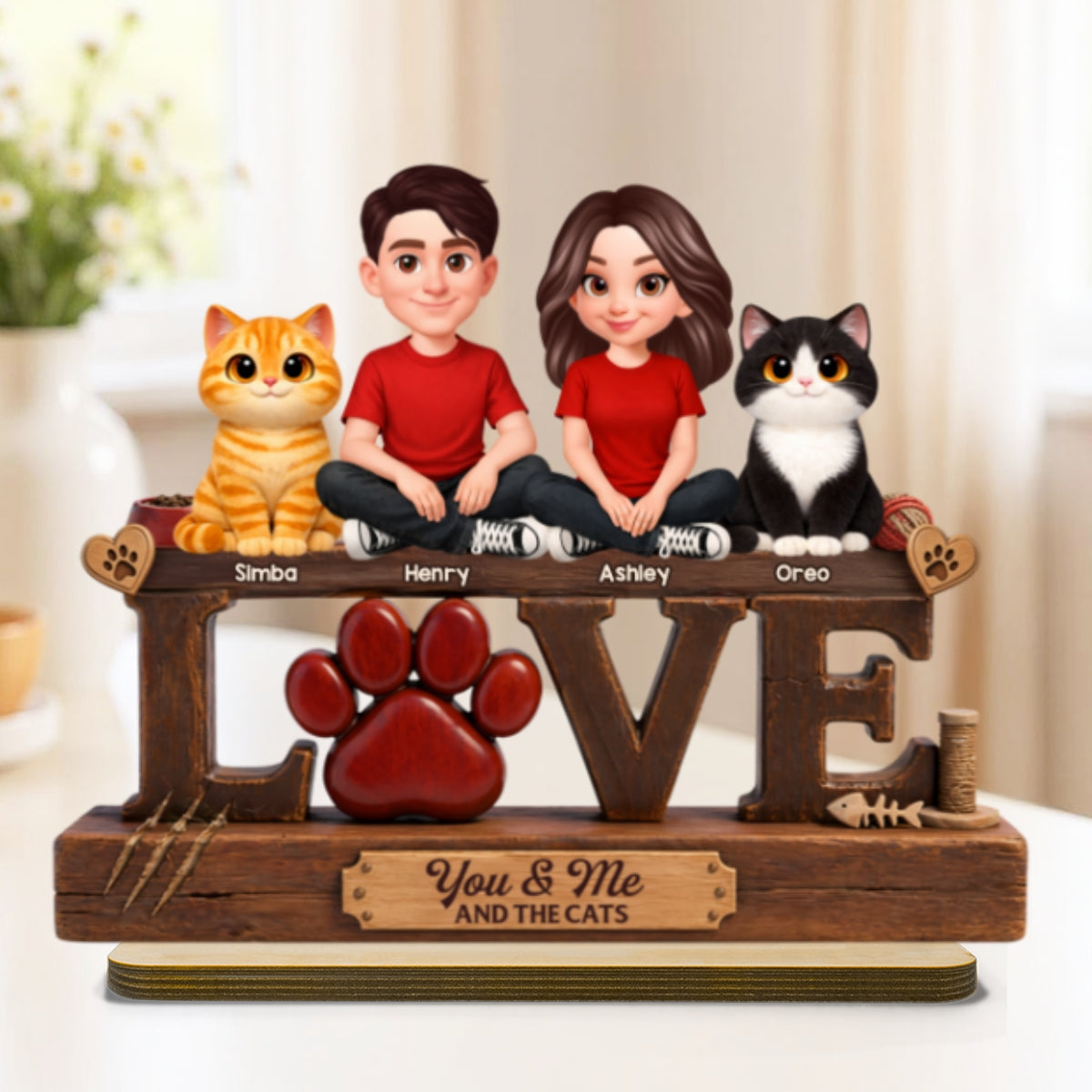 You & Me And The Cat - Personalized 2-Layered Wooden Plaque - Heartfelt  Gift For Cat Dad