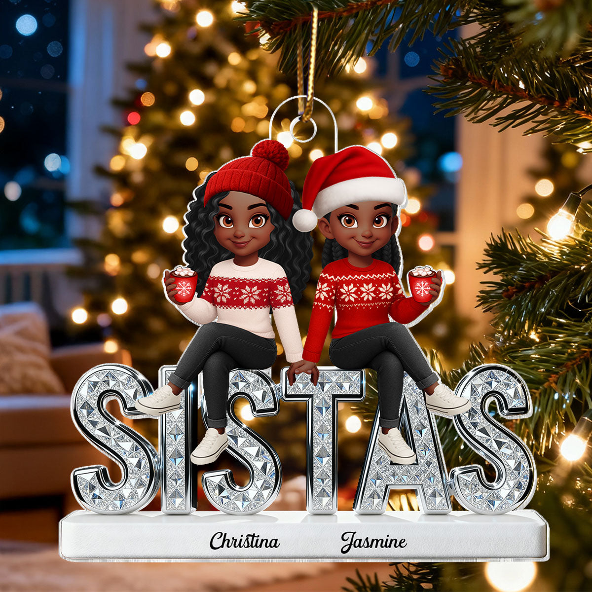 3D Shining Effect Sistas - Personalized Acrylic Ornament - Christmas Gift For Sisters