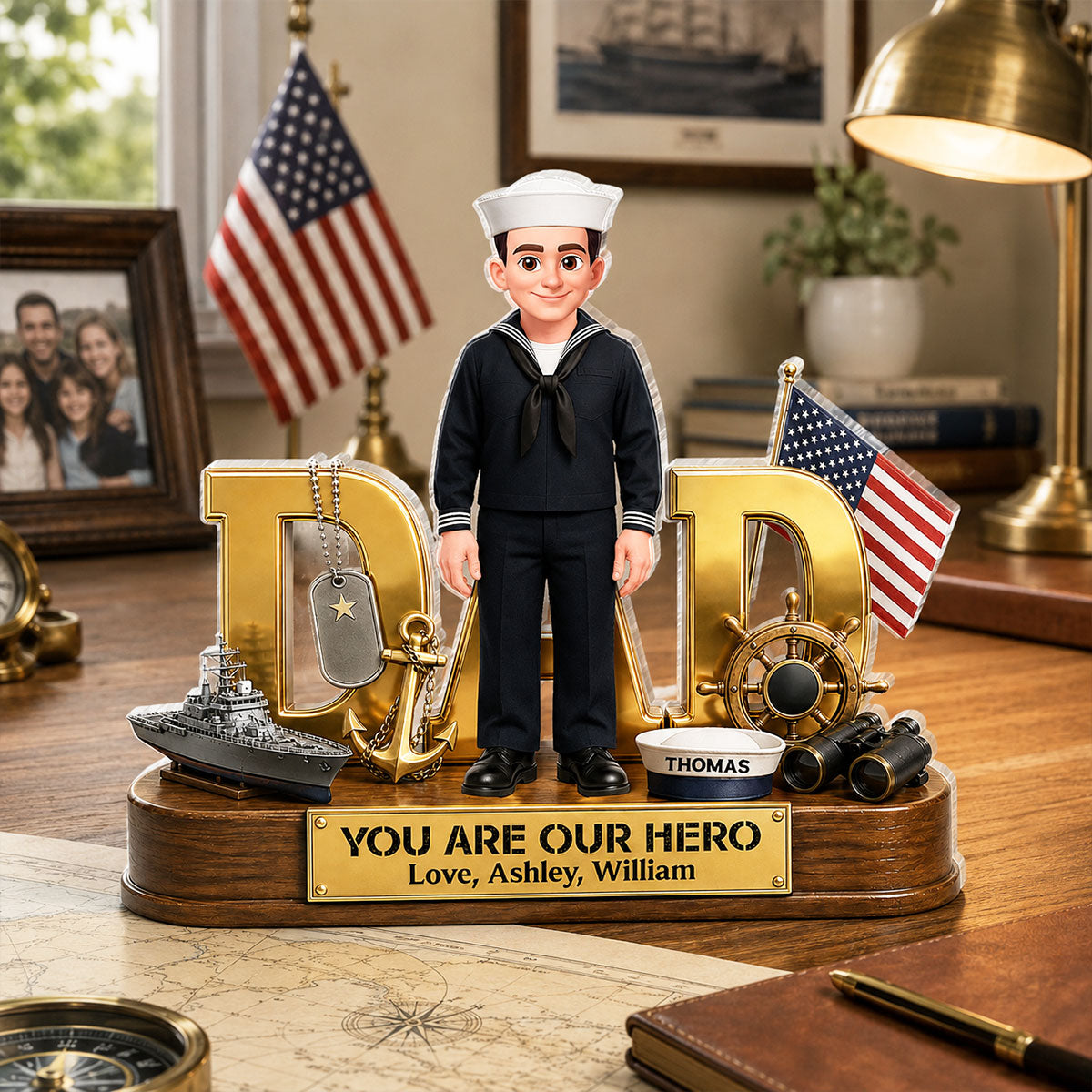 Proud American Navy Dad You Are Our Hero - Personalized Acrylic Block Plaque -  Gift For Dad