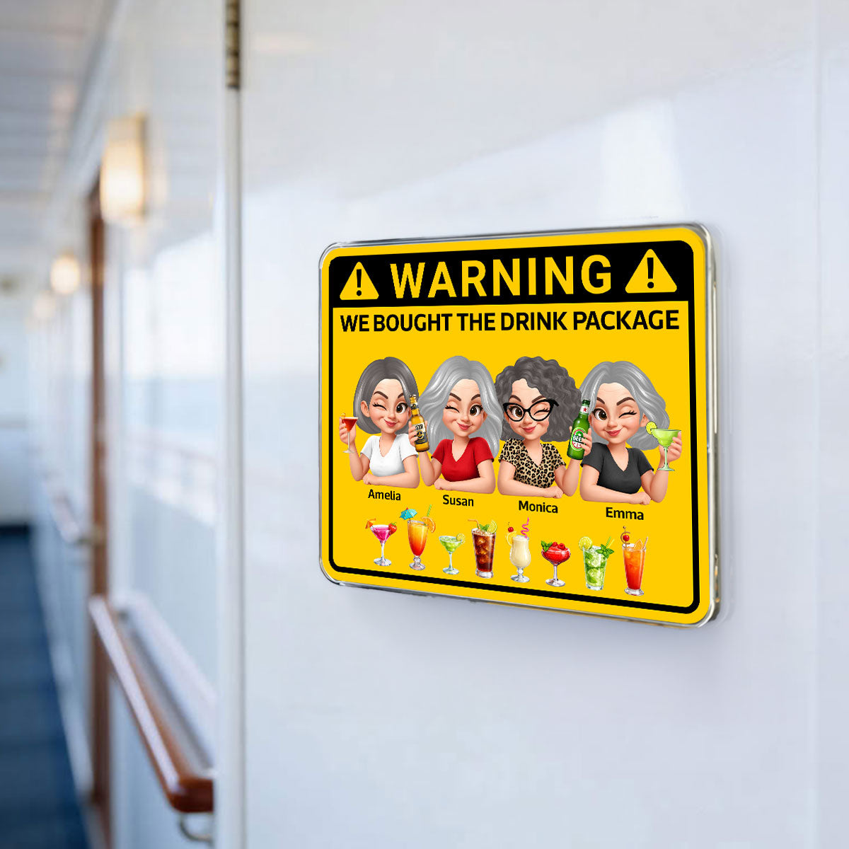 Friends Girls Trip Warning Caution We Bought The Drink Package - Personalized Cruise Ship Door Magnet - Cruise Decorations Magnet, Summer Drink Package Cruise Magnet