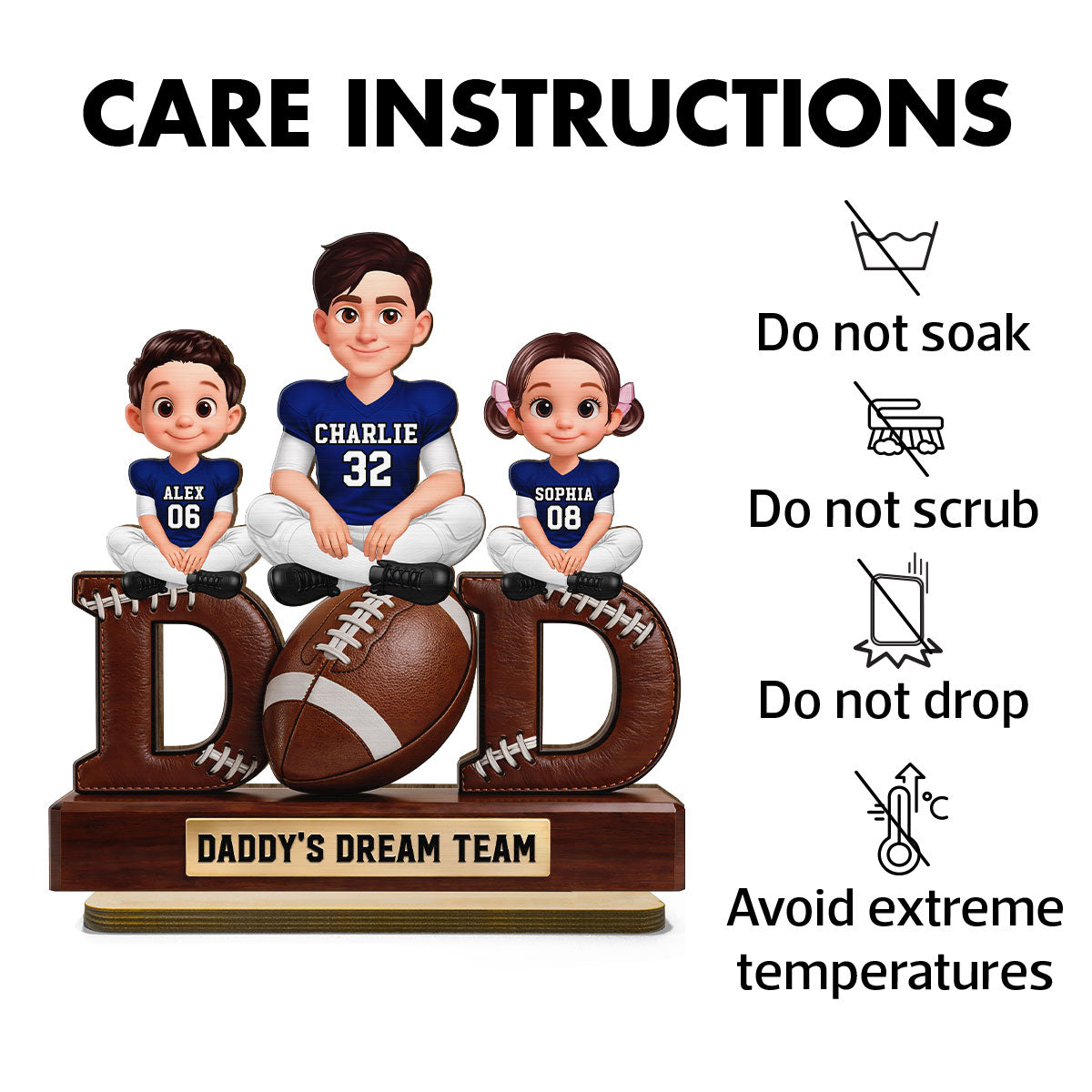 American Football Daddy's Dream Team - Personalized 2-Layered Wooden Plaque -  Gift For Dad