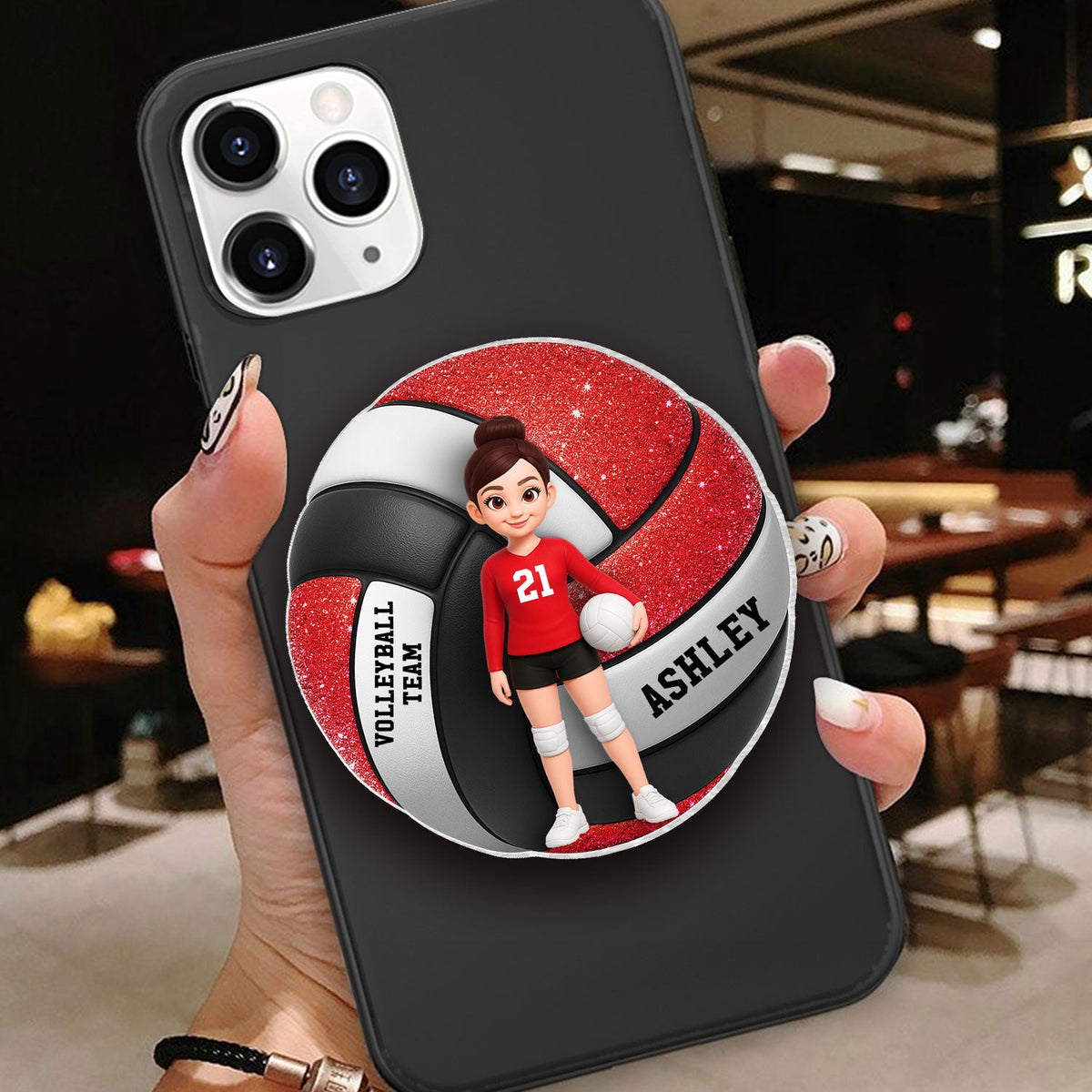 Volleyball Boy & Girl 3D Effect - Personalized Acrylic Magnetic Phone Grip - Gift for Teen Girl, Teen Boy, Girlfriend