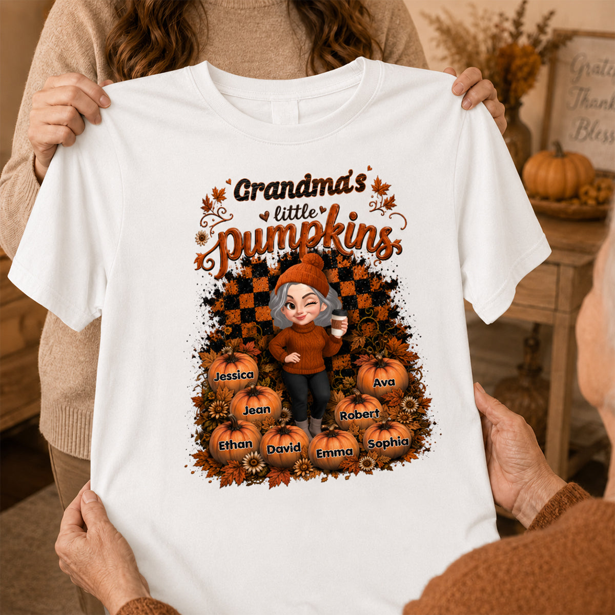 Grandma Pumpkin Patch Retro - Personalized Shirt - Fall Season Gift, Gift For Grandma