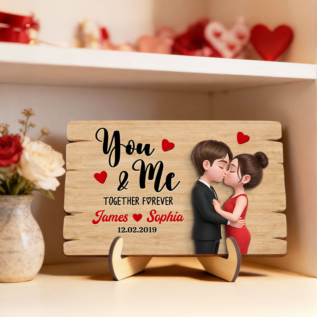 You & Me Together Forever - Personalized 2-Layered Wooden Plaque - Anniversary, Valentine's Day Gift, Gift For Him, Gift For Her