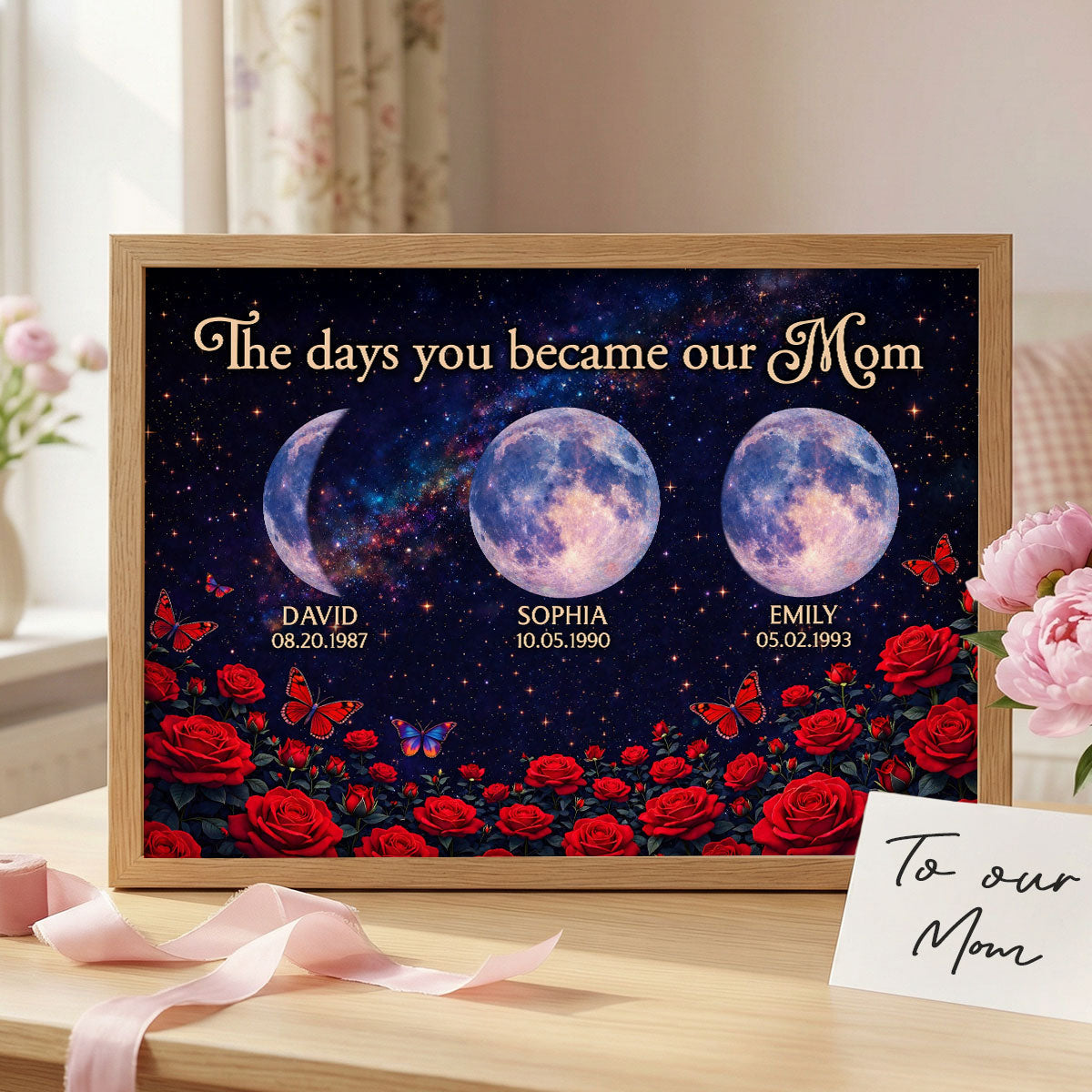Roses The Day You Became Mom Grandma Custom Birth Moon Phase - Personalized Poster - Mother's Day Gift For Mom, Grandma