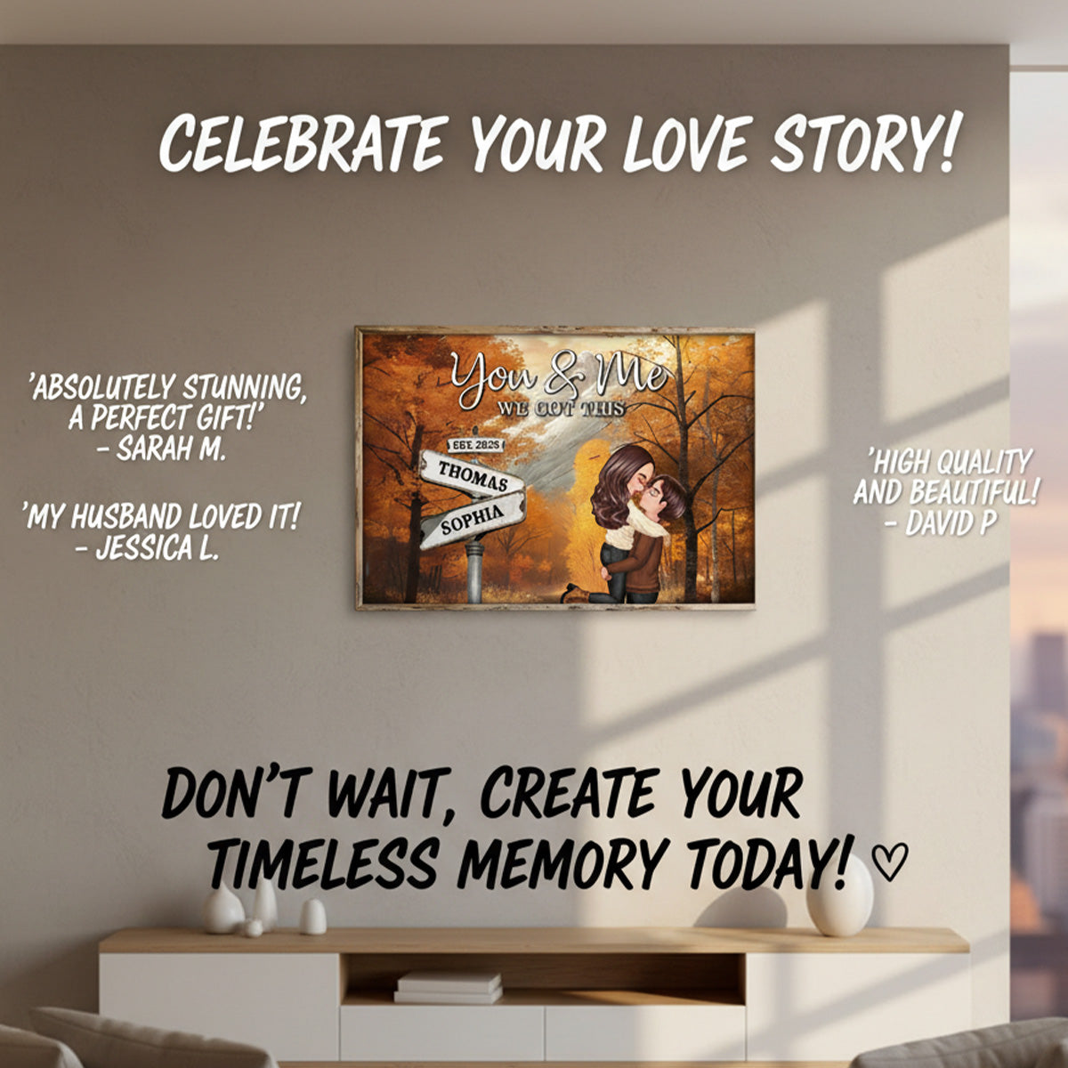 Couple Kissing Crossroads Street Sign Nostalgia Fall Theme - Personalized Poster - Anniversary, Valentine's Day Gift For Couple