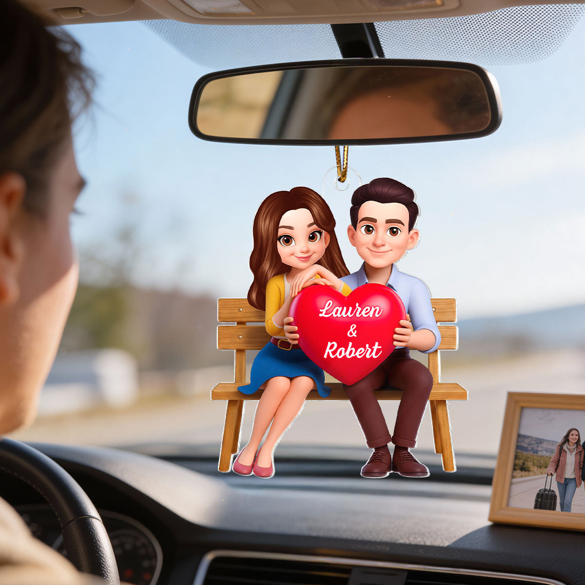 3D Couple with Red Heart - Personalized Car Hanger - Gift for Her, for Him