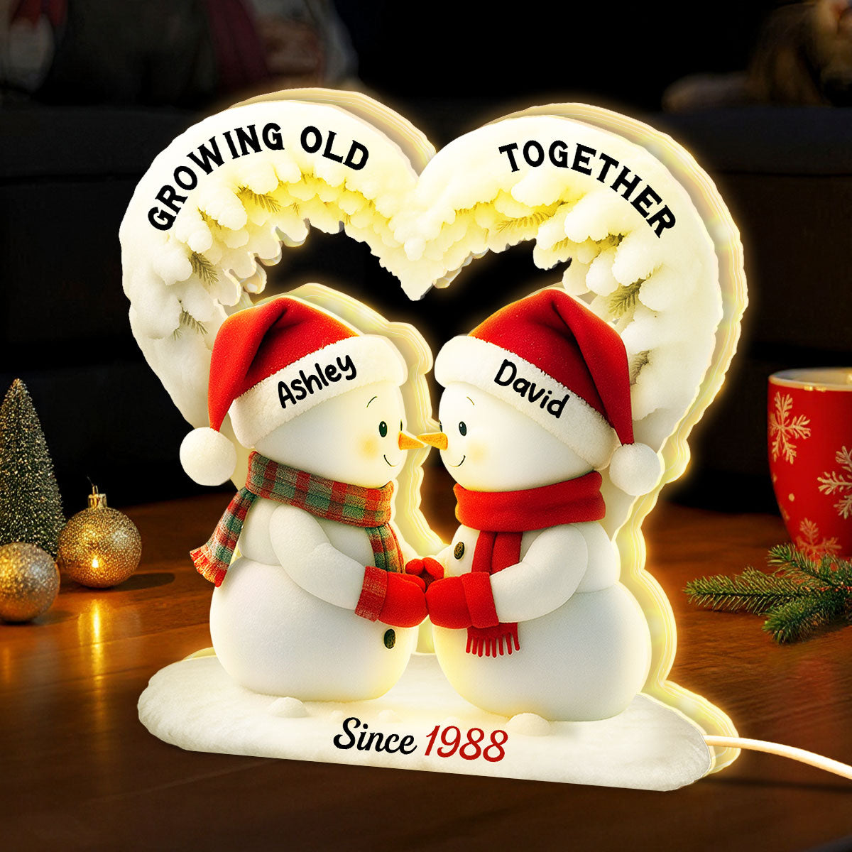 Snowmen Couple From Our First Kiss Till Our Last Breath - Personalized Light Box - Christmas Gift for Couples