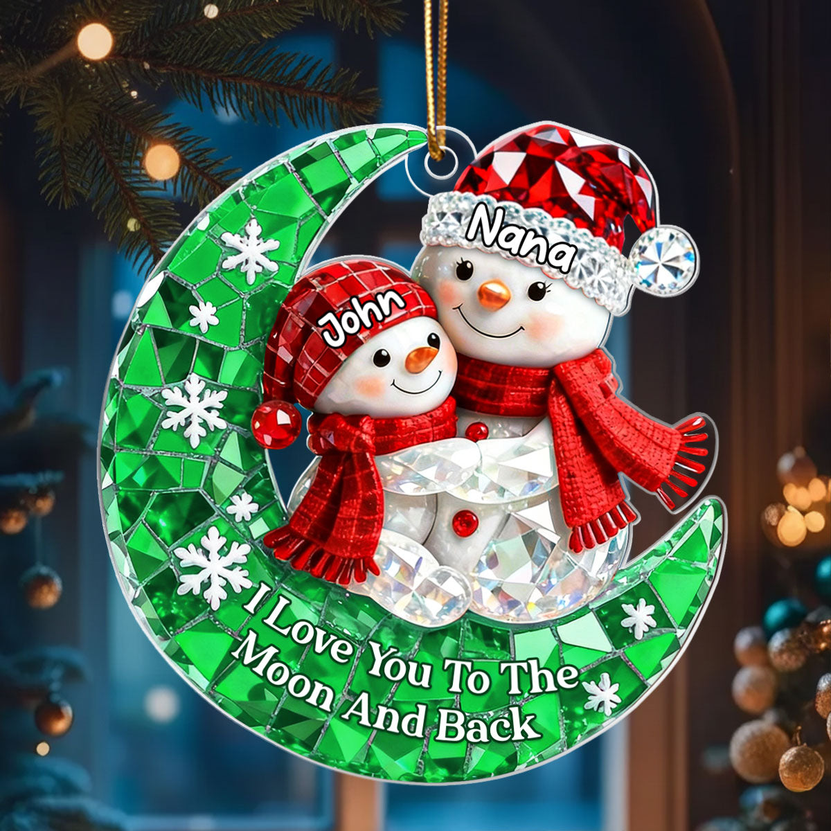 Snowman Grandma Grandkid 3D Crystal Effect  - Personalized Acrylic Ornament - Christmas Gift for Grandma, Grandkids