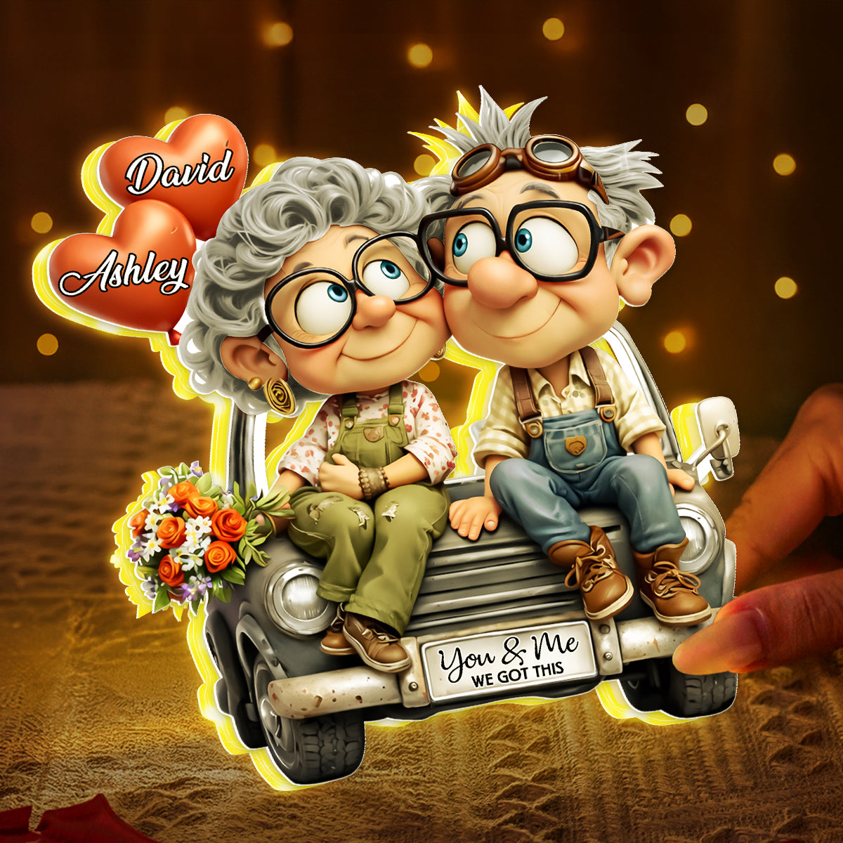 Funny Old Couple Vintage Truck - Personalized Light Box - Anniversary, Valentine's Day Gift, Gift For Him, Gift For Her