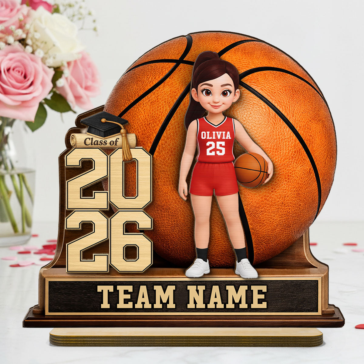 Basketball Senior Keepsake - Personalized 2-Layered Wooden Plaque - Graduation Gift For Son, Daughter