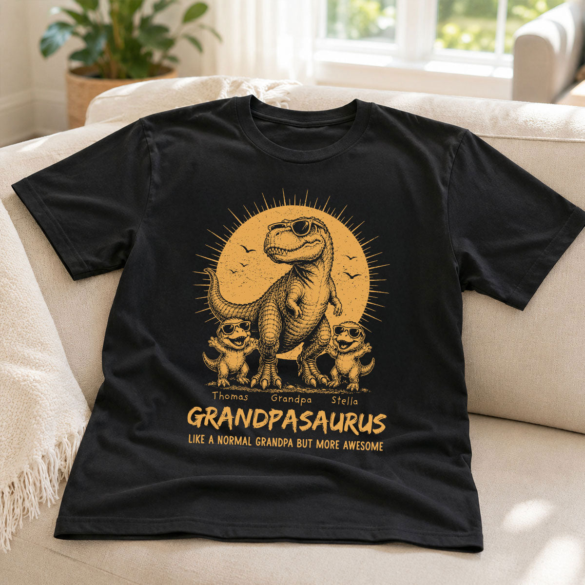 Retro Yellow Vintage Grandpasaurus - Personalized Shirt - Funny Father's Day Gift For Dad, Husband