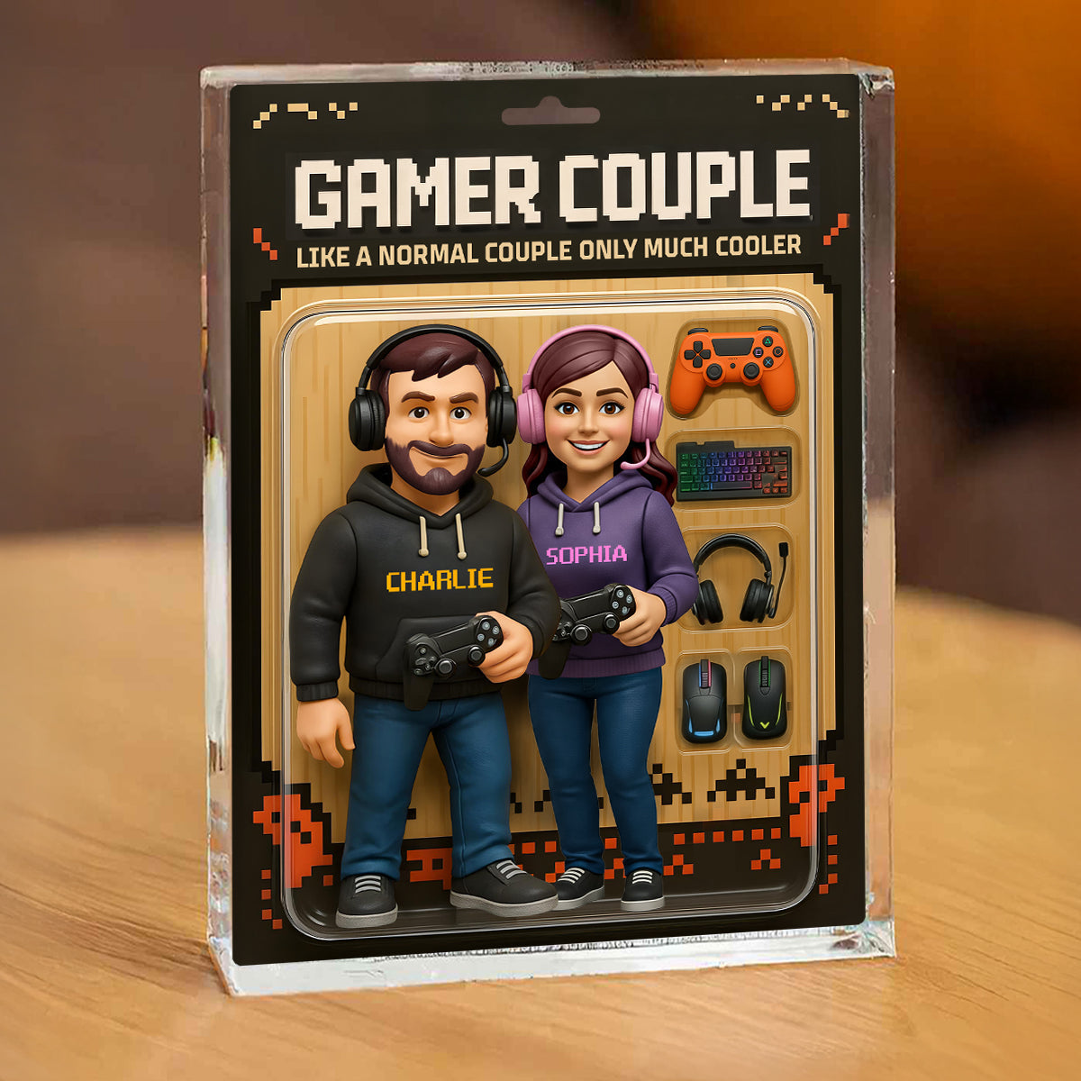 Gamer Couple Cooler Custom Action Figure - Personalized Acrylic Block Plaque - Anniversary, Valentine's Day Gift, Gift For Him, Gift For Her