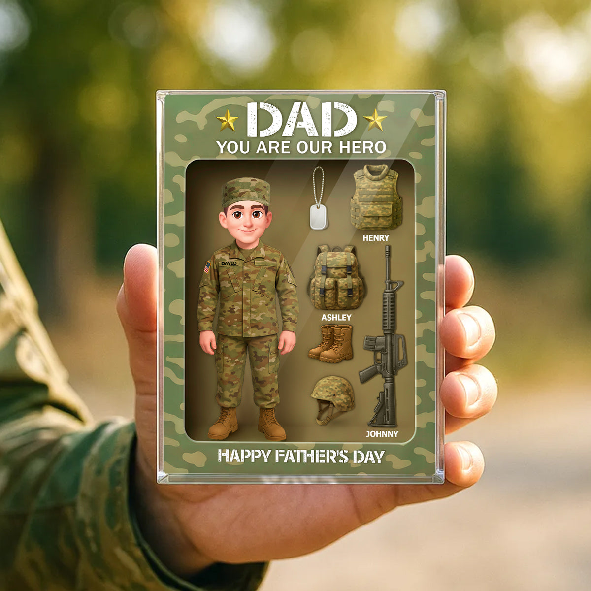 Proud Army Millitary Dad Hero - Personalized Acrylic Block Plaque -  Gift For Marine Dad