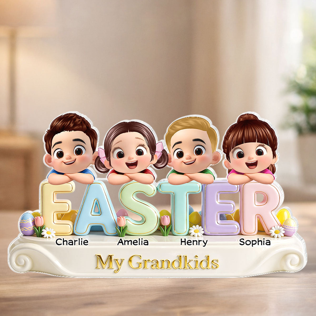 Our Grandkids Easter - Personalized Acrylic Block Plaque - Easter Decor for Grandma, Grandparents