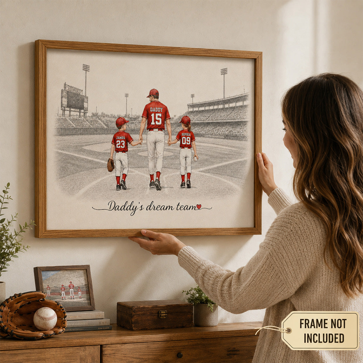 Vintage Baseball Dad And Kids Walking - Personalized Poster - Father's Day gift for Dad, Husband