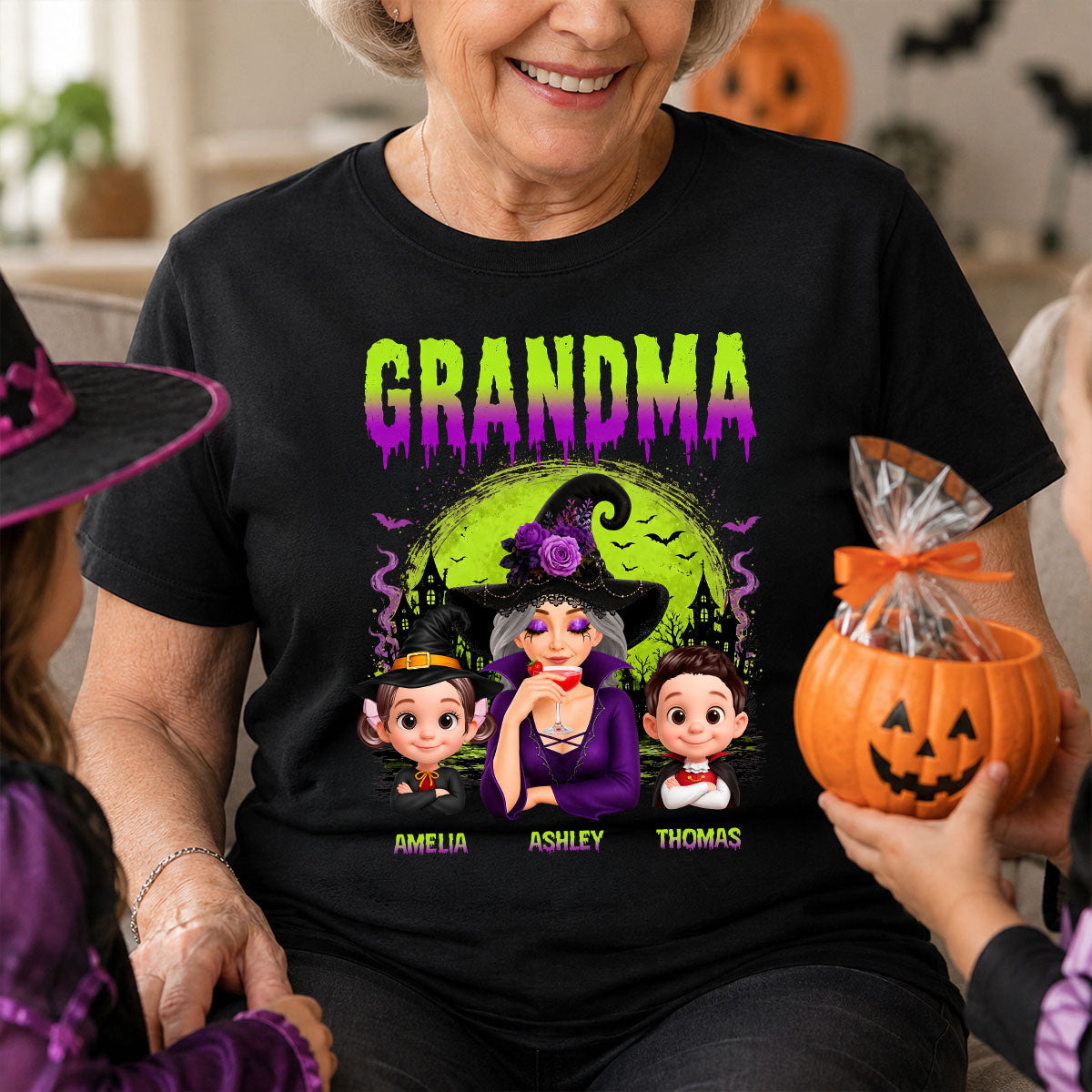 Grandma Mom Witch Halloween - Personalized Shirt - Trendy Halloween Gift for Her