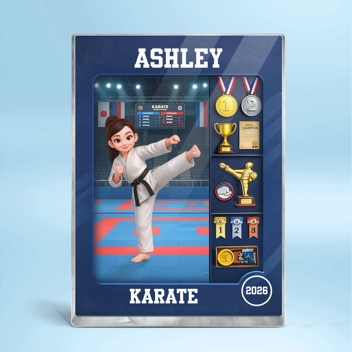 Karate Woman Action Figure - Personalized Acrylic Block Plaque - Gift For Karateka