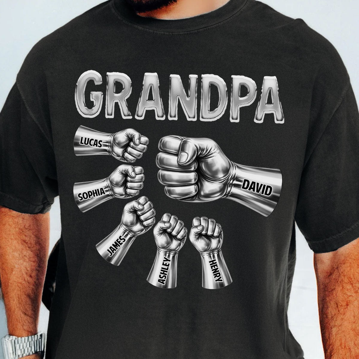 Grandpa Dad Strong Fist Bump - Personalized Shirt - Father's Day Gift For Grandpa