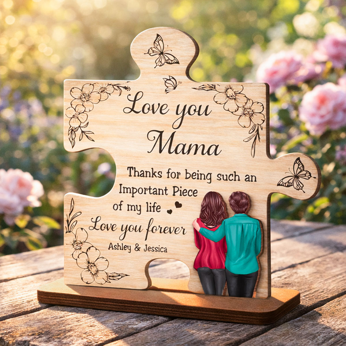 Thank You for Being Such an Important Piece of My Life Mom - Personalized 2-Layered Wooden Plaque - Heartfelt Gift for Mom
