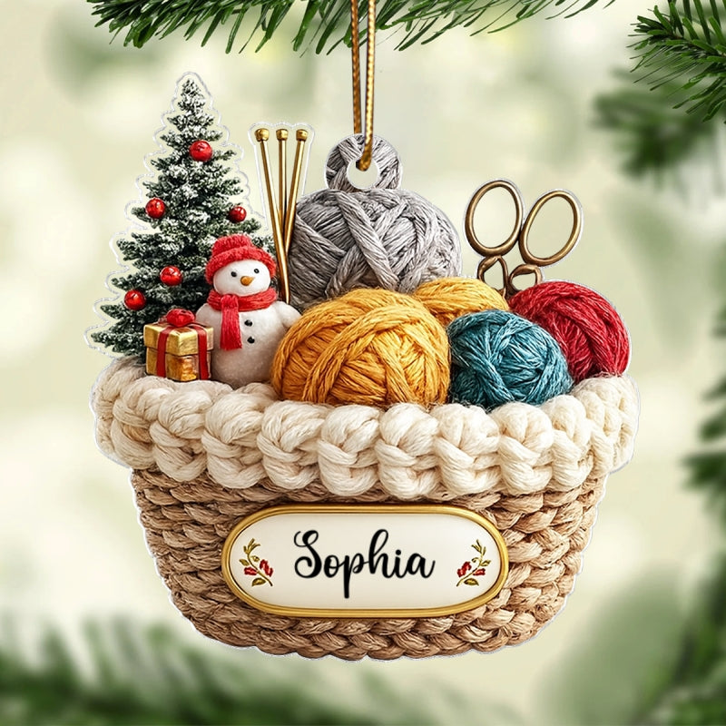 Custom Knitting Basket Yarn Decor for Knitters - Personalized Acrylic Ornament - Crochet Lover Holiday Gift 2025