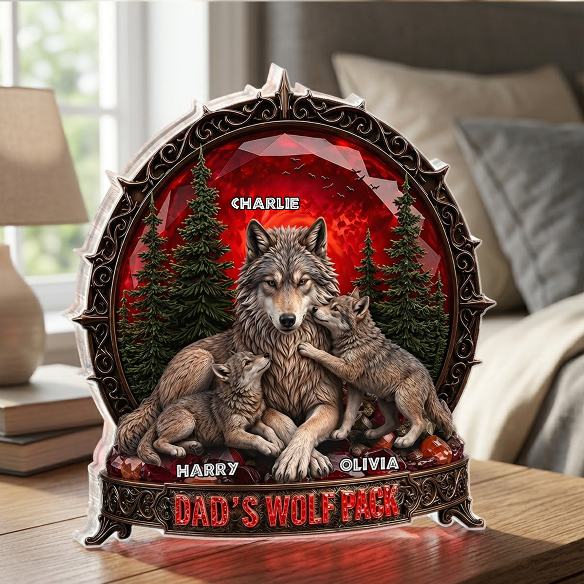 Papa's Wolf Pack - Personalized Acrylic Block Plaque -  Gift for Dad, Husband