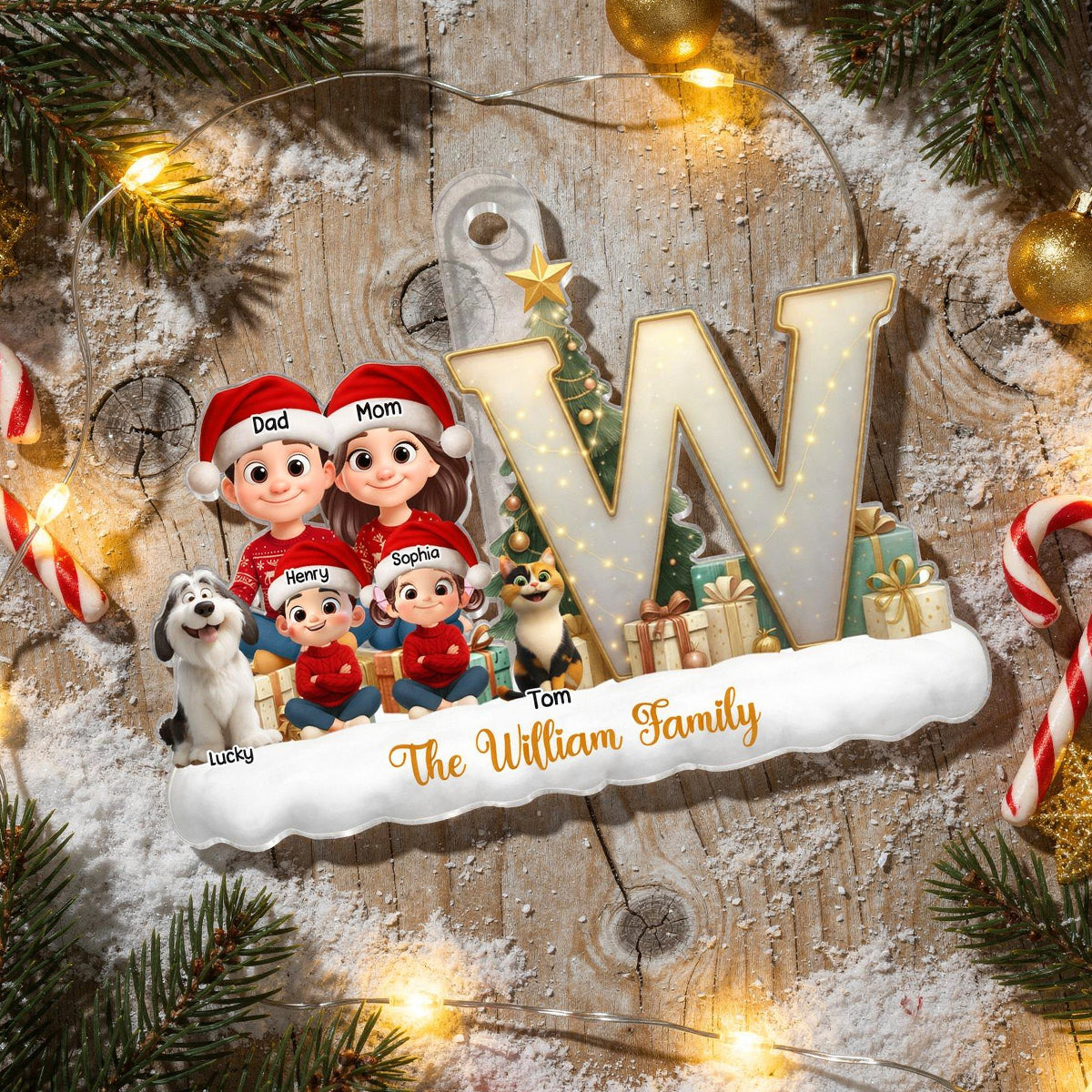 Family Name Initial Letter - Personalized Acrylic Ornament - Christmas Gift for Family