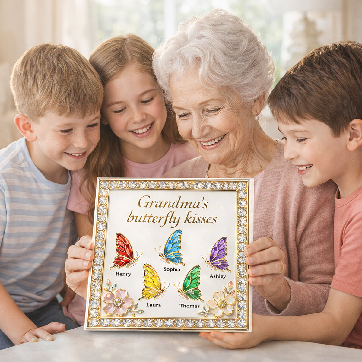Grandma's Butterfly Kisses - Personalized Acrylic Block Plaque - Mother's Day Gift for Mom, Grandma, Wife