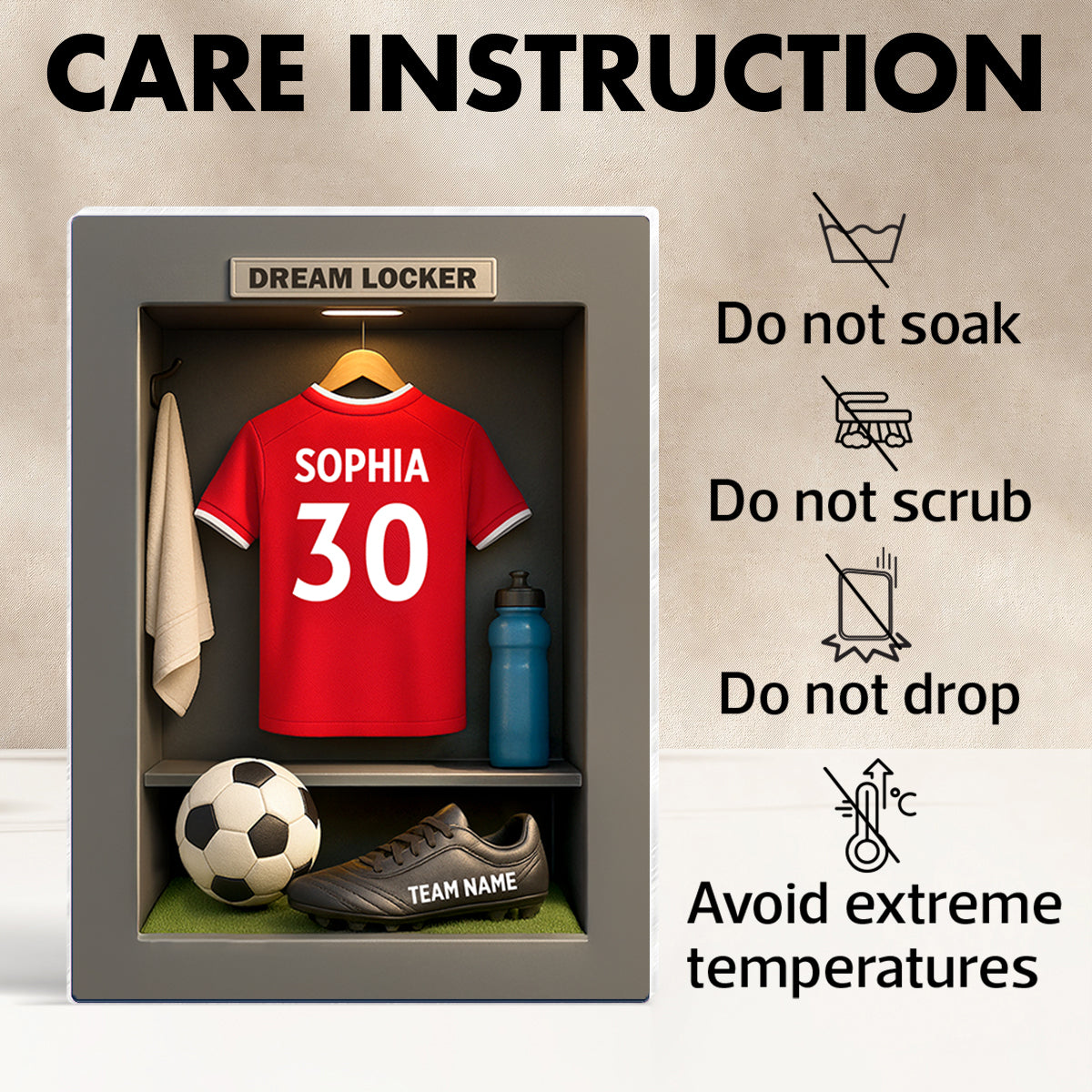 Soccer Jersey Dream Locker - Personalized Acrylic Block Plaque - Christmas Gift for Sons, Grandsons, Boyfriends