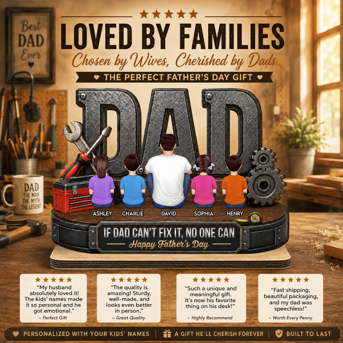 If Dad Can't Fix It No One Can - Personalized 2-Layered Wooden Plaque -  Gift For Dad, Husband, DIY Dad, Handyman