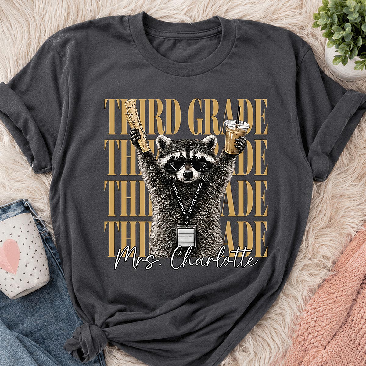Grade Level Funny Raccoon Teacher - Personalized Shirt - Back To School Gift