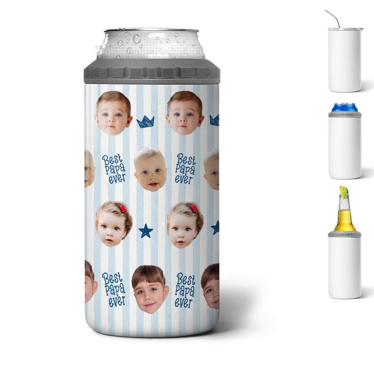 Custom Photo Stripe Theme - Personalized 4-In-1 Can Cooler - Father's Day Gift For Dad, Grandpa