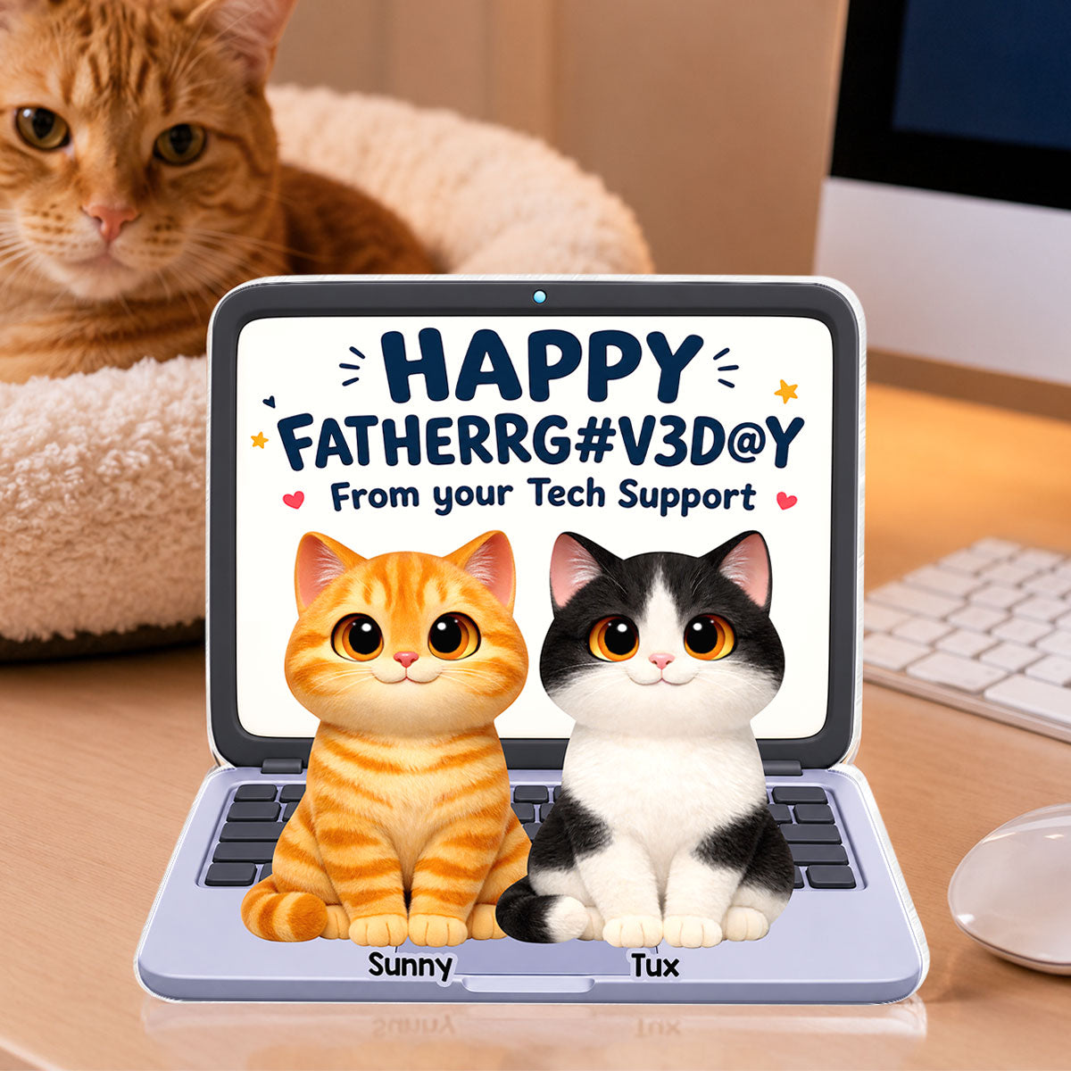 Cute Fluffy Cats Happy  From Tech Support 2D Flat - Personalized Acrylic Block Plaque - Funny  Gift For Cat Dad, Cat Lovers