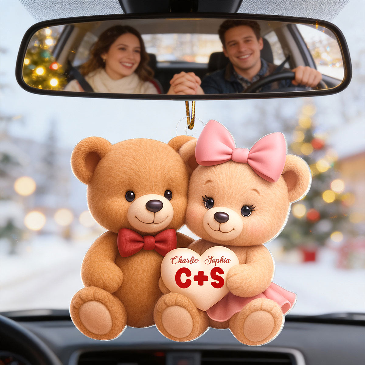 Loving Bear Couple - Personalized Acrylic Car Hanger - Valentine's Day Gift for him, for her
