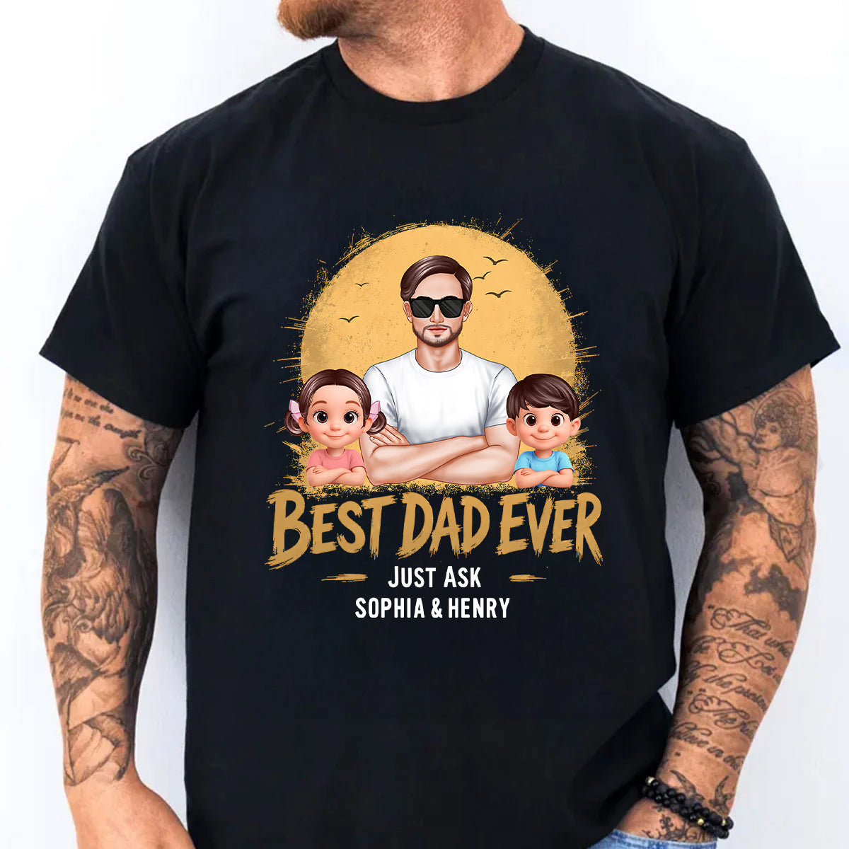 Best Dad Ever Dad And Kids Retro Vintage Style - Personalized Shirt - Father's Day Gift for Dad, Husband