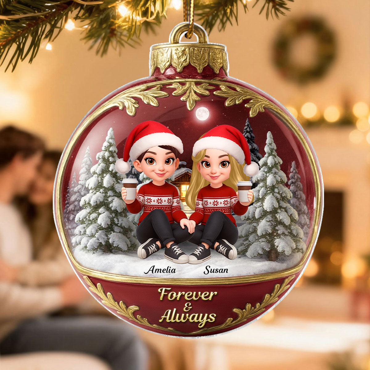 3D Effect Snow Globe Couple Together - Personalized Acrylic Ornament - Christmas Gift for him, Gift for her
