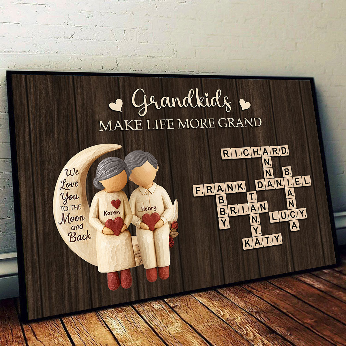 Grandkids Make Life More Grand Love to the Moon - Personalized Poster - Sentimental Gift for Grandma